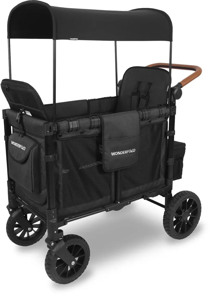 W2LUX Bolderkar - Kinderwagen voor 2 - Opvouwbaar - Zwart (Draagvermogen tot 90kg) de Wonderfold en Volcanic Black – photo produit