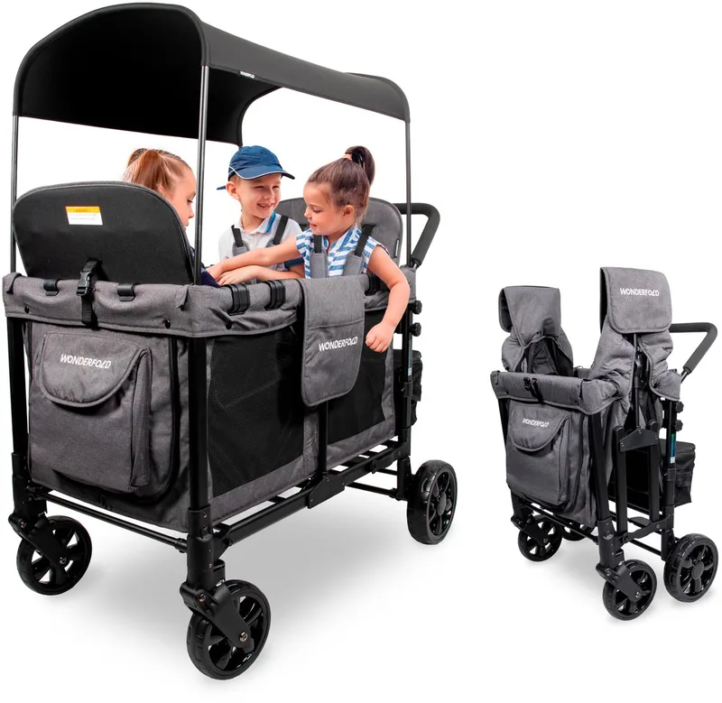 W4 Original Bolderkar - 4-zits Kinderwagen - Opvouwbaar - Grijs - (Draagvermogen 136 kg) by Wonderfold in Houtskool grijs – product photo