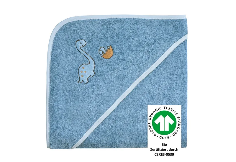 Kapuzenhandtuch Dinofamilie, Frottee (1-St), Biobaumwolle, mit Kapuze, maschinenwaschbar, trocknergeeignet van Wörner in Blauw – productfoto