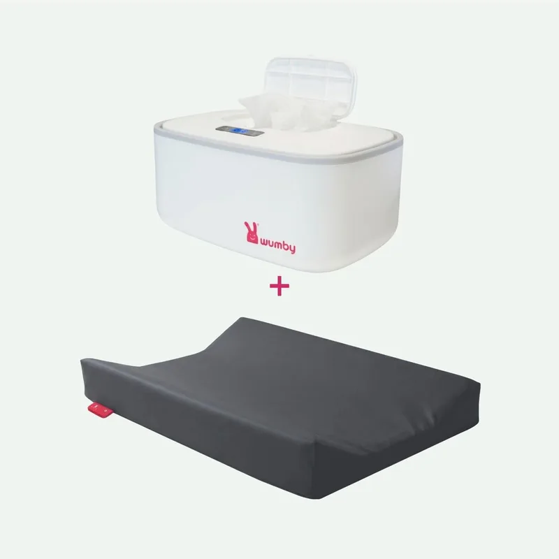 Verwarmd Aankleedkussen + Billendoekjesverwarmer - Charcoal en White van Wumby in Voordeelset Charcoal White – productfoto
