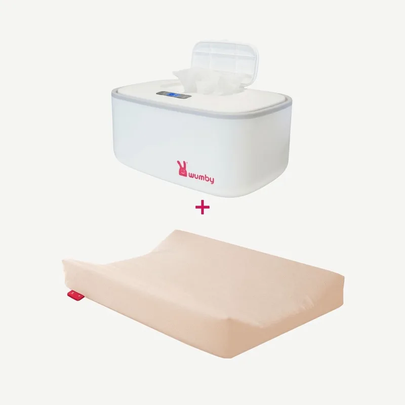 Verwarmd Aankleedkussen + Billendoekjesverwarmer - Vanilla en White van Wumby in Voordeelset Vanilla White – productfoto
