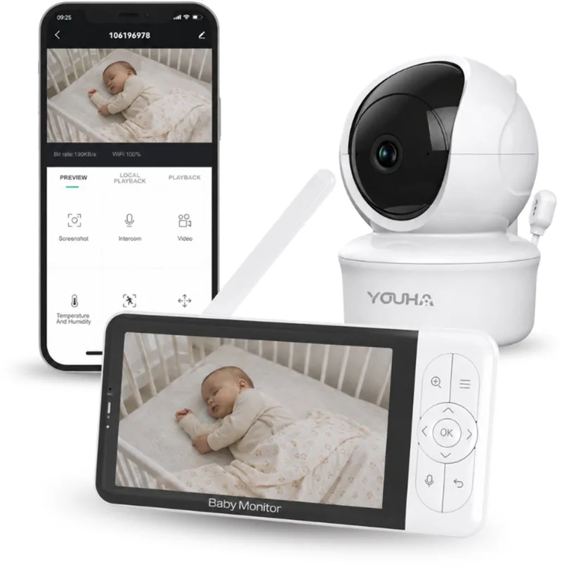 Babyfoon - Babyfoon met Camera, Kleuren beeldscherm en App - Modern Design, Scherp Kleurenbeeld en Helder Geluid - Compatibel met Meerdere Camera's - Beeldbabyfoon Baby6T by Youha in Wit – product photo