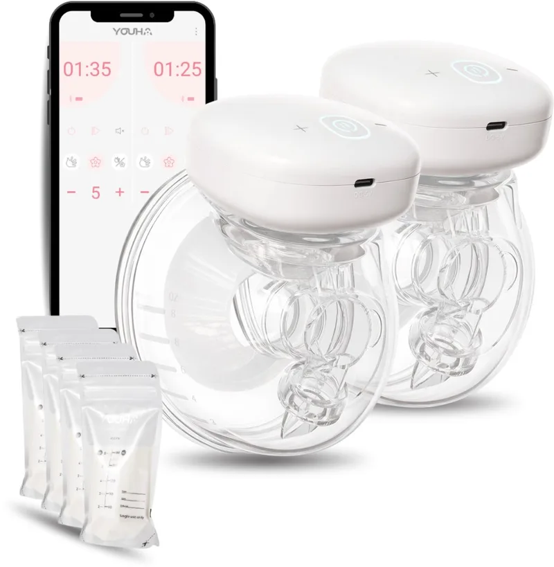 Elektrische Dubbele Borstkolf Gen 1 - Handsfree Draadloze Borstkolf - Met App - BPA-vrij - 24mm - Set van 2 - Inclusief tepelmeter van Youha in Youha – Dubbele Gen 1 + APP – wit – 24 mm – productfoto