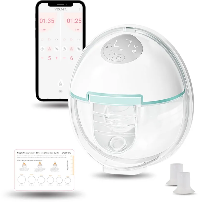 Evera Elektrische Borstkolf - Handsfree & Draadloos - Met LED-Scherm en App - 6 Standen - 4 Borstschildmaten - Inclusief Tepelmeter von Youha in Weiß – Produktfoto