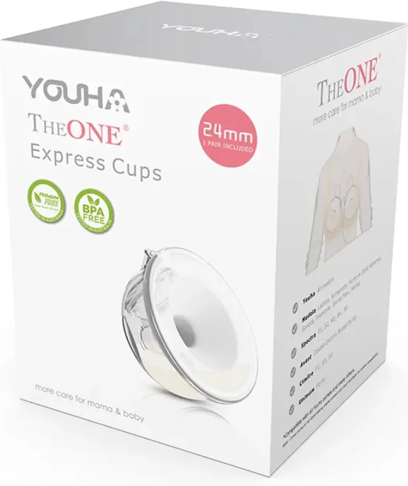 Express Cups PLUS - Handsfree Kolven - Ombouwset voor Bestaande Borstkolf - Compatibel met Meerdere Merken - Dubbelzijdig Kolven - 2x 240ml Cups - Maat: 22mm & 24mm - Inclusief Ventielen & E-book by Youha in Transparant – product photo