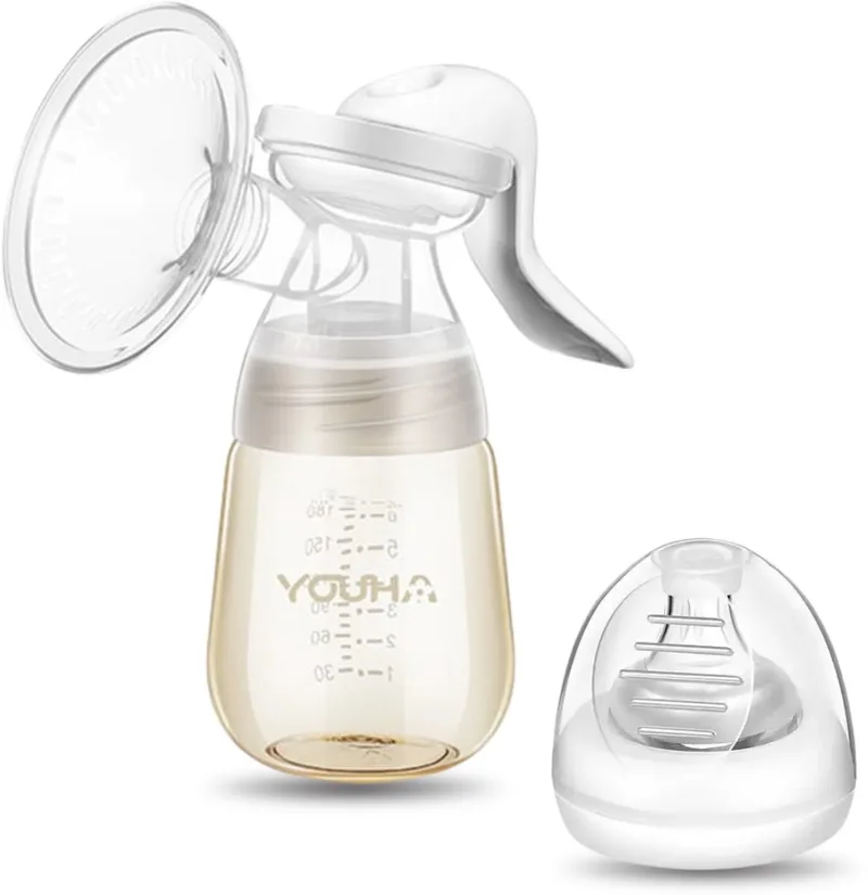 Handkolf - Borstkolf zonder stroom - Compact - Snel moedermelk afkolven - Handmatige Borstkolf - Anit-Backflow systeem by Youha in Transparant – product photo