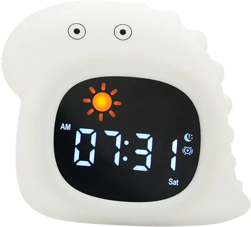 Slaaptrainer en Wekker voor Kinderen - Draadloze Slaapwekker - 8 verschillende kleuren instelbaar - Inclusief Touchscreen en Nachtlamp functie - Dinofiguurtje från Youha i Dino – produktbild