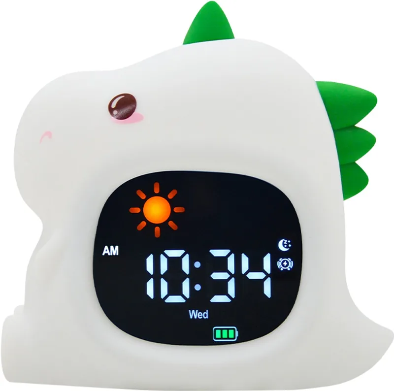 Slaaptrainer en Wekker voor Kinderen - Draadloze Slaapwekker - 8 verschillende kleuren instelbaar - Inclusief Touchscreen en Nachtlamp functie - figuurtje van Youha in Draak – productfoto