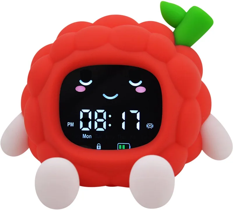 Slaaptrainer en Wekker voor Kinderen - Draadloze Slaapwekker - 8 verschillende kleuren instelbaar - Inclusief Touchscreen en Nachtlamp functie - figuurtje van Youha in Framboos – productfoto