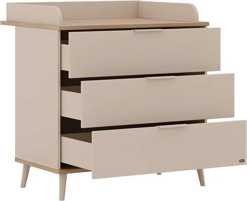 Babymöbel-Set HAZEL, 3-teiliges Babyzimmer in modernes Komplettset, (Spar-Set, 3-tlg., 70x140cm Babybett, Kleiderschrank 3-türig, Wickelkommode inkl. Aufsatz), Kinderzimmer, Soft-Close-Funktion, Mitwachsendes Bett inkl. Lattenrost van yuny by PAIDI in Beige – productfoto 5 van 5