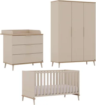 Babymöbel-Set HAZEL, 3-teiliges Babyzimmer in modernes Komplettset, (Spar-Set, 3-tlg., 70x140cm Babybett, Kleiderschrank 3-türig, Wickelkommode inkl. Aufsatz), Kinderzimmer, Soft-Close-Funktion, Mitwachsendes Bett inkl. Lattenrost van yuny by PAIDI in Beige – productfoto 1 van 5