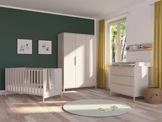 Babymöbel-Set SISTER LOU, 3-teiliges Babyzimmer in modernes Komplettset, (Spar-Set, 3-tlg., 70x140cm Babybett, Kleiderschrank 3-türig, Wickelkommode inkl. Aufsatz), Kinderzimmer, Soft-Close-Funktion, Mitwachsendes Bett inkl. Lattenrost by yuny by PAIDI in Beige – product photo 2 of 5