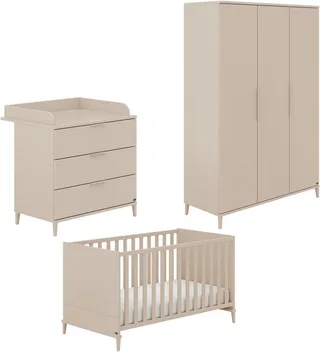 Babymöbel-Set SISTER LOU, 3-teiliges Babyzimmer in modernes Komplettset, (Spar-Set, 3-tlg., 70x140cm Babybett, Kleiderschrank 3-türig, Wickelkommode inkl. Aufsatz), Kinderzimmer, Soft-Close-Funktion, Mitwachsendes Bett inkl. Lattenrost by yuny by PAIDI in Beige – product photo 1 of 5
