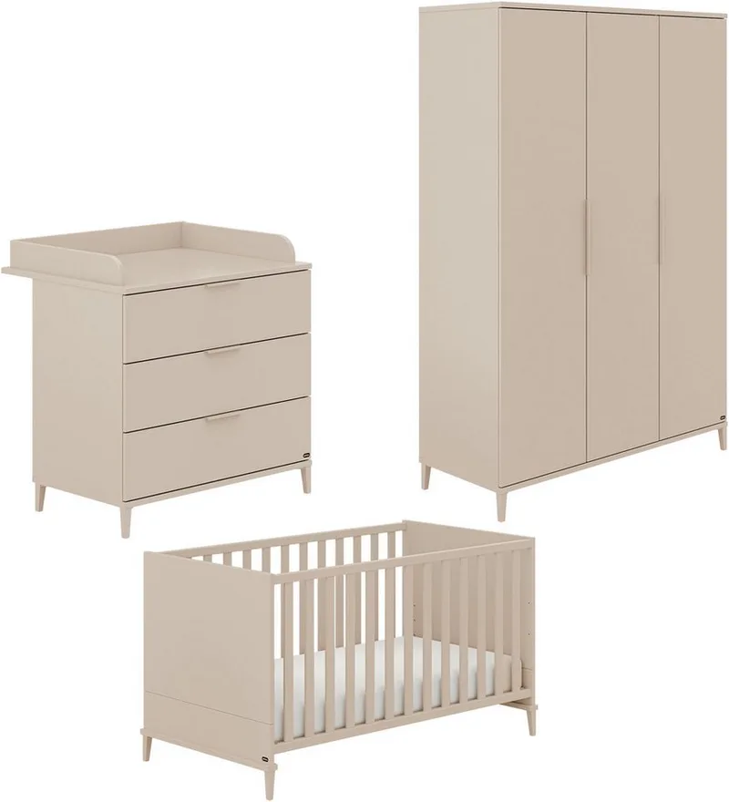 Babymöbel-Set SISTER LOU, 3-teiliges Babyzimmer in modernes Komplettset, (Spar-Set, 3-tlg., 70x140cm Babybett, Kleiderschrank 3-türig, Wickelkommode inkl. Aufsatz), Kinderzimmer, Soft-Close-Funktion, Mitwachsendes Bett inkl. Lattenrost by yuny by PAIDI in Beige – product photo 1 of 5