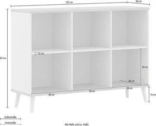 Sideboard HAZEL in Beige, 6 offene Fächer (B/H/T ca. 123/87/38 cm), modernes & stabiles Regal aus Holz, offenes Standregal van yuny by PAIDI in Beige, Bruin – productfoto 4 van 4