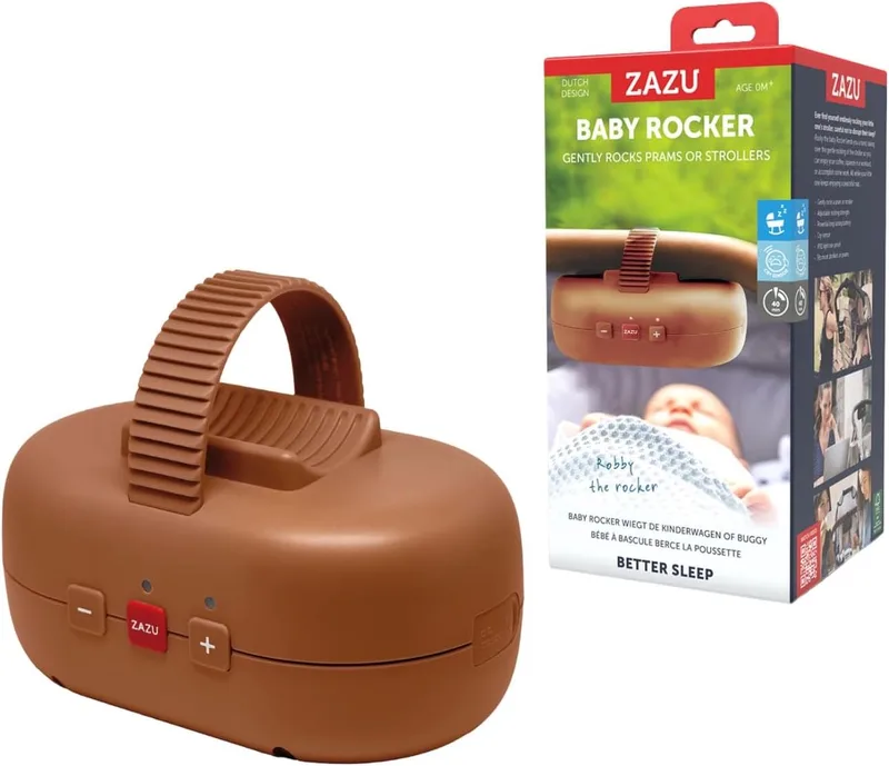 Robby the Rocker – Automatische Kinderwagen Schommelaar met Huilsensor – 5 Wiegstanden – USB-C Oplaadbaar – IPX1 Spatwaterbestendig by ZAZU in Brown – product photo