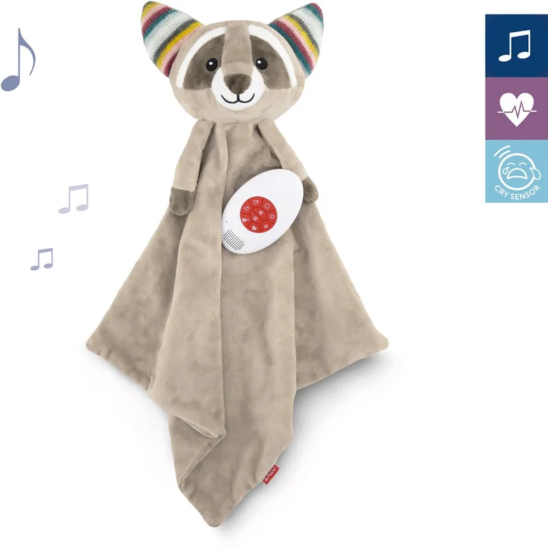 Robin de Wasbeer - Heartbeat & White Noise Knuffeldoekje - Beige - 35 cm de ZAZU en Racoon Robin – photo produit