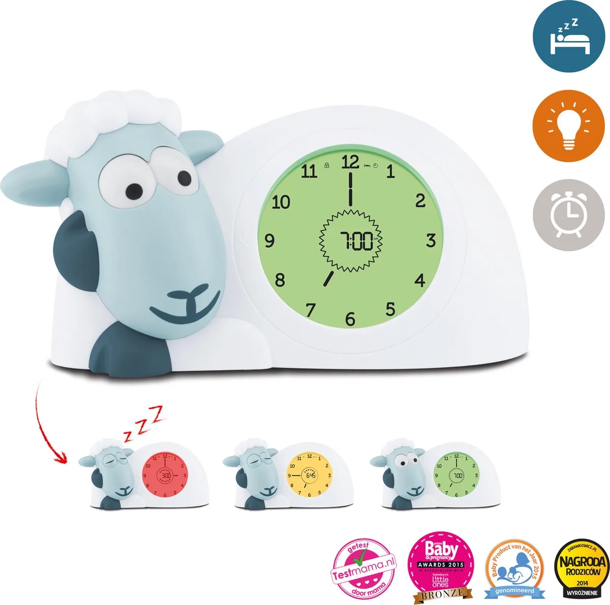 Sam Slaaptrainer - Met nachtlamp functie en slaaptimers - Wit van ZAZU in Blauw – productfoto