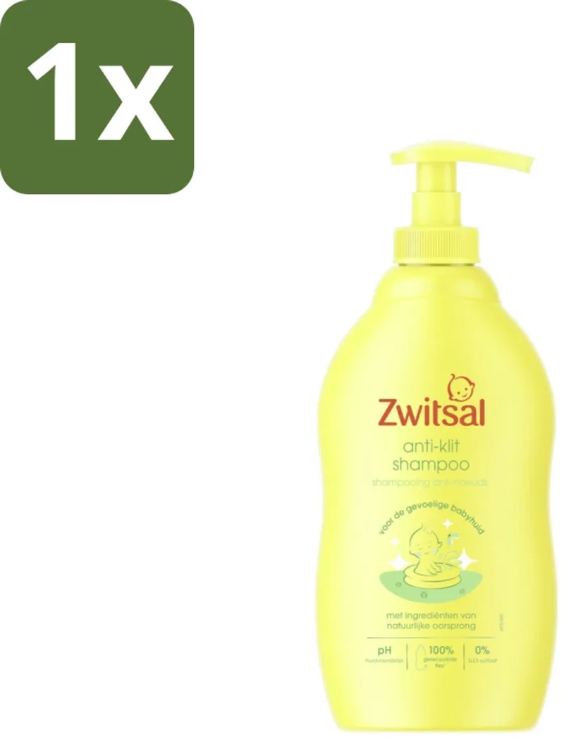 1 x Zwitsal - Anti-Klit Shampoo - Voor Makkelijk Doorkambaar Haar - 400 ml - Baby Shampoo - Anti Klit Shampoo - Klitvrije Babyhaar - Zachte Babyhaartjes - Kokosolie Shampoo by Zwitsal – product photo