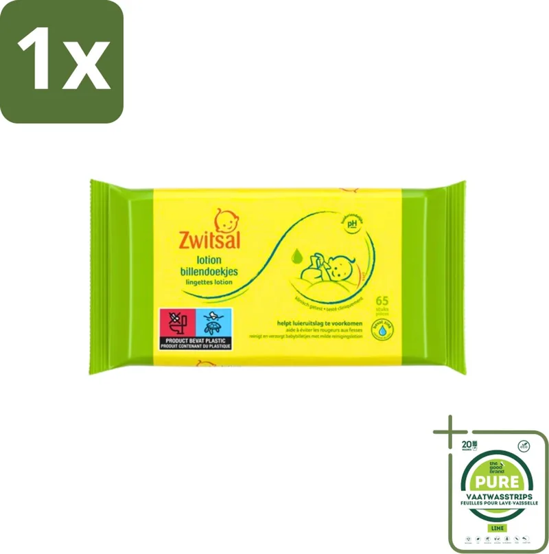 1 x Zwitsal - Babyverzorging - Billendoekjes Lotion - Voor de Gevoelige Babyhuid - 65 Doekjes - Babybillendoekjes - Billendoekjes Lotion - Luieruitslag - Babyhuid - Zachte Billendoekjes de Zwitsal – photo produit