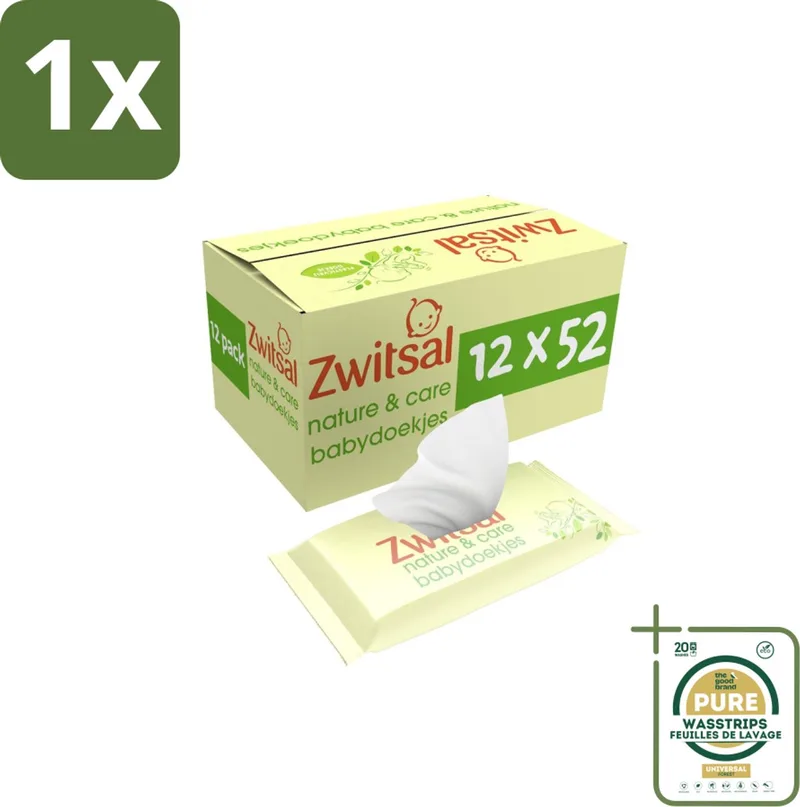 1 x Zwitsal - Billendoekjes Nature & Care - Plasticvrij - 12 x 52 stuks per verpakking- Babydoekjes - Zwitsal - Natuurlijke Verzorging - Biologisch Afbreekbaar - Plasticvrij by Zwitsal – product photo