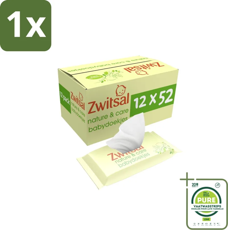 1 x Zwitsal - Billendoekjes Nature & Care - Plasticvrij - 12 x 52 stuks per verpakking - Biologische Babydoekjes - Plasticvrije Billendoekjes - Zwitsal Babydoekjes - Zachte Babydoekjes - Luieruitslag Voorkomen de Zwitsal – photo produit