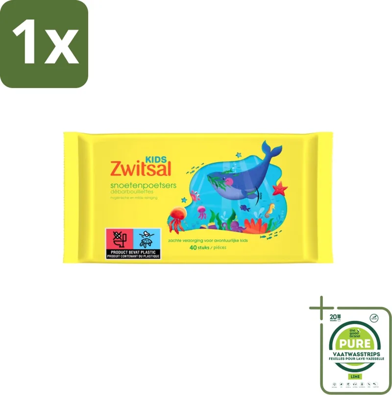 1 x Zwitsal Kids - Snoetenpoetsers - Voor Handjes en Snoetjes - 40 Doekjes - Zwitsal Kids - Snoetenpoetsers - Babydoekjes - Babyhuid - Zachte Doekjes de Zwitsal – photo produit