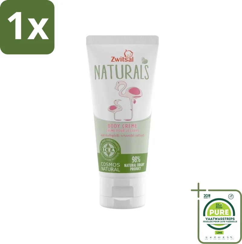 1 x Zwitsal Naturals - Babyverzorging - Body Crème met Amandel Extract - Natuurlijke Ingrediënten - 100 ml - Babycreme - Natuurlijke Babyverzorging - Biologische Babyproducten - Babyhuid - Zachte Babycreme van Zwitsal – productfoto