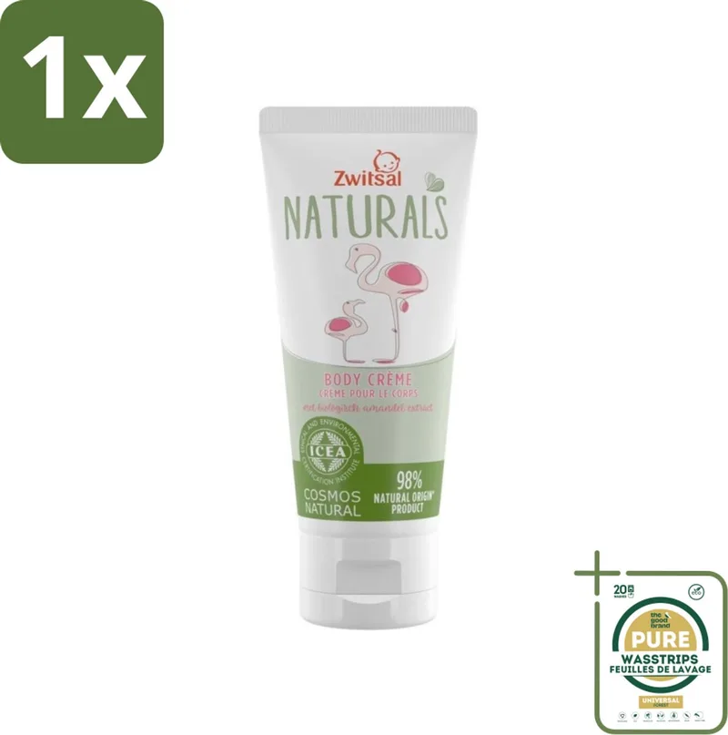 1 x Zwitsal Naturals - Babyverzorging - Body Crème met Amandel Extract - Natuurlijke Ingrediënten - 100 ml- Babyhuid Verzorging - Natuurlijke Crème - Amandelextract - Cacaoboter - Baby Crème de Zwitsal – photo produit