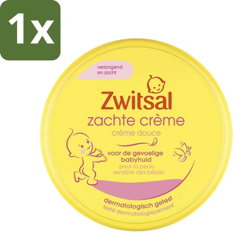 1 x Zwitsal - Zachte Crème - Babyverzorging - Huidvriendelijke pH - Hydraterend - 200 ml - Baby Crème - Babyhuid Verzorging - Hydraterende Crème - Vitamine E Crème - Huidvriendelijke Crème de Zwitsal – photo produit