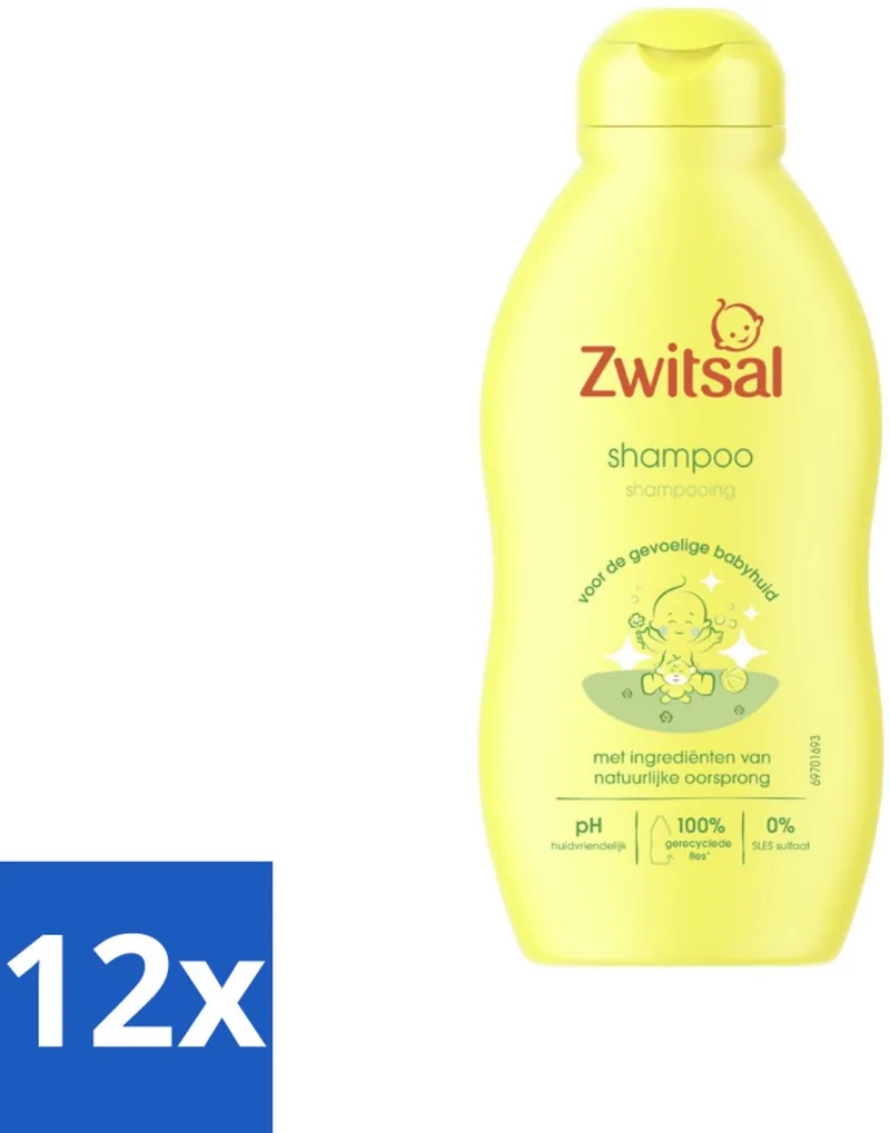 12 x Zwitsal - Baby Shampoo - Natuurlijk Zonder SLES - 200 ml - Baby Shampoo - Baby Haar - Zachte Shampoo - Milde Shampoo - Anti-prik Shampoo fra Zwitsal – produktbillede