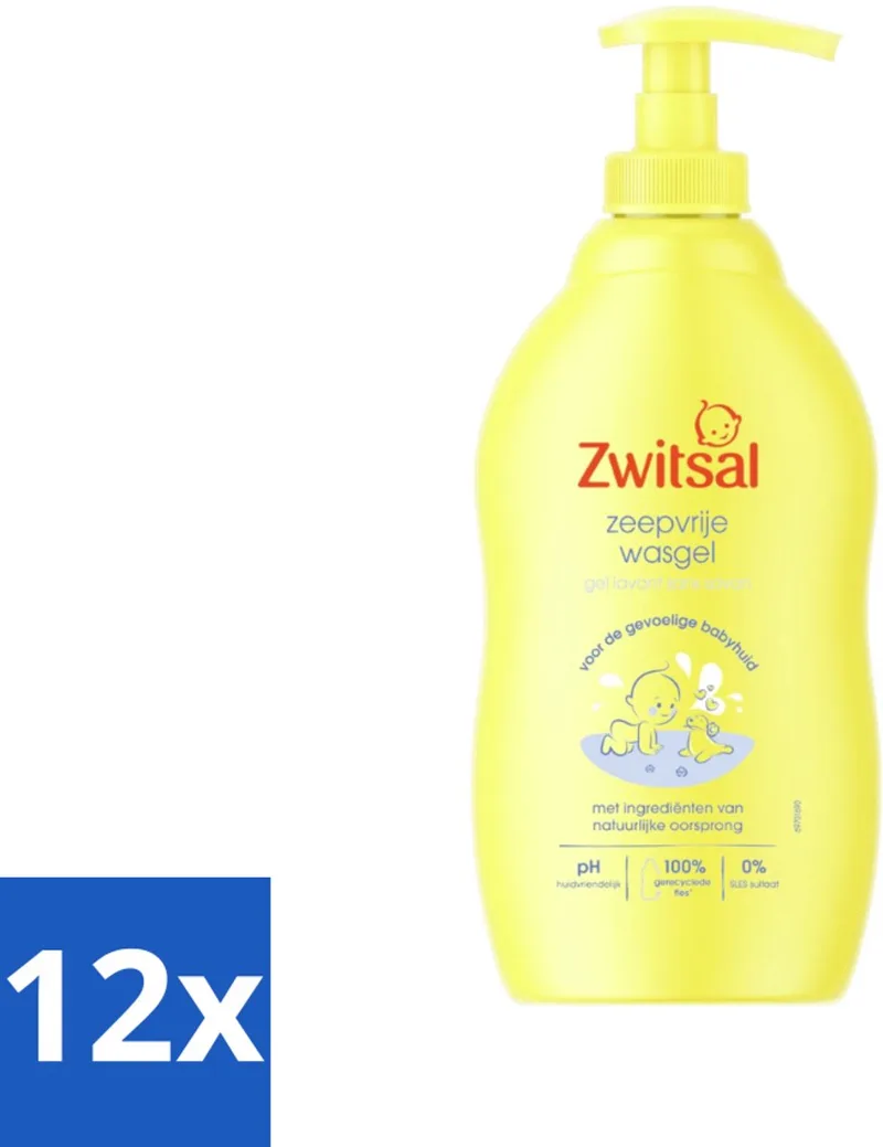 12 x Zwitsal - Babyverzorging - Zeepvrije Wasgel - Voor de Gevoelige Babyhuid - 400 ml - Babywasgel - Babyhuid - Milde Reiniging - SLES-vrij - Natuurlijke Ingrediënten by Zwitsal – product photo