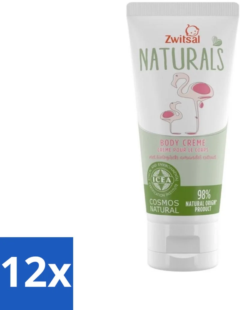 12 x Zwitsal Naturals - Babyverzorging - Body Crème met Amandel Extract - Natuurlijke Ingrediënten - 100 ml - Babycreme - Natuurlijke Babyverzorging - Biologische Babyproducten - Babyhuid - Zachte Babycreme by Zwitsal – product photo