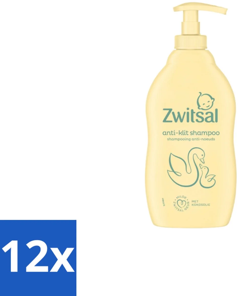 12 x Zwitsal – Shampoo – Anti-Klit – 400 ml - Baby Haar Reinigen - Anti-klitten Shampoo - Babyhuid Beschermen - Zachte Babyhaartjes - Kammen Zonder Klitten von Zwitsal – Produktfoto