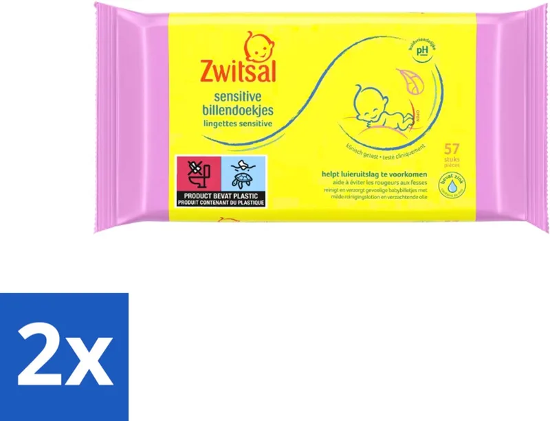 2 x Zwitsal - Babyverzorging - Billendoekjes Sensitive - Voor de Gevoelige Babyhuid - 57 Doekjes - Babybillendoekjes - Billendoekjes Gevoelige Huid - Zwitsal - Babyhuid - Luieruitslag by Zwitsal – product photo