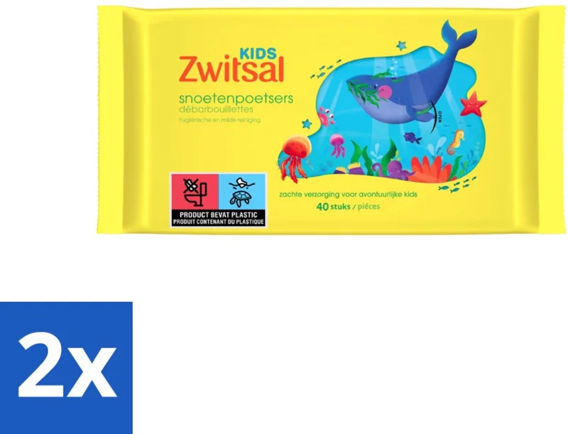 2 x Zwitsal Kids - Snoetenpoetsers - Voor Handjes en Snoetjes - 40 Doekjes - Zwitsal Kids - Snoetenpoetsers - Babydoekjes - Babyhuid - Zachte Doekjes de Zwitsal – photo produit