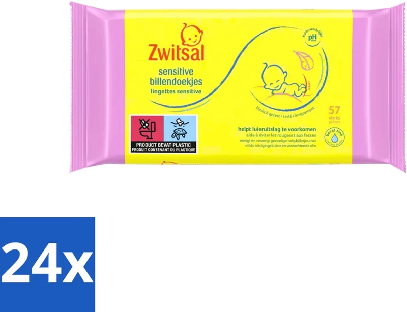 24 x Zwitsal - Babyverzorging - Billendoekjes Sensitive - Voor de Gevoelige Babyhuid - 57 Doekjes - Babybillendoekjes - Billendoekjes Gevoelige Huid by Zwitsal – product photo