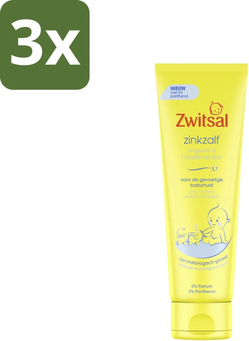 3 x Zwitsal 0% Parfum - Babyverzorging - Zinkzalf - Voor de Gevoelige Babyhuid - 100 ml - Babyhuid Verzorging - Luieruitslag de Zwitsal – photo produit