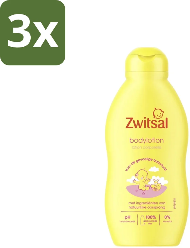 3 x Zwitsal - Babyverzorging - Bodylotion - Voor de Gevoelige Babyhuid - 200 ml - Babyhuid Verzorging - Baby Bodylotion - Zwitsal Bodylotion - Gevoelige Huid - Hydraterende Bodylotion van Zwitsal – productfoto