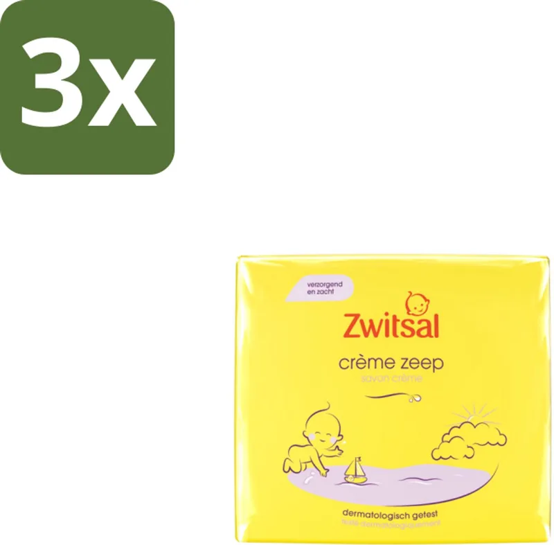 3 x Zwitsal - Babyverzorging - Crème Zeep - Milde & Voedende Reiniging - 180 g - Babyhuid Verzorging - Crème Zeep - Zwitsal - Huidbescherming - Uitdroging Voorkomen van Zwitsal – productfoto
