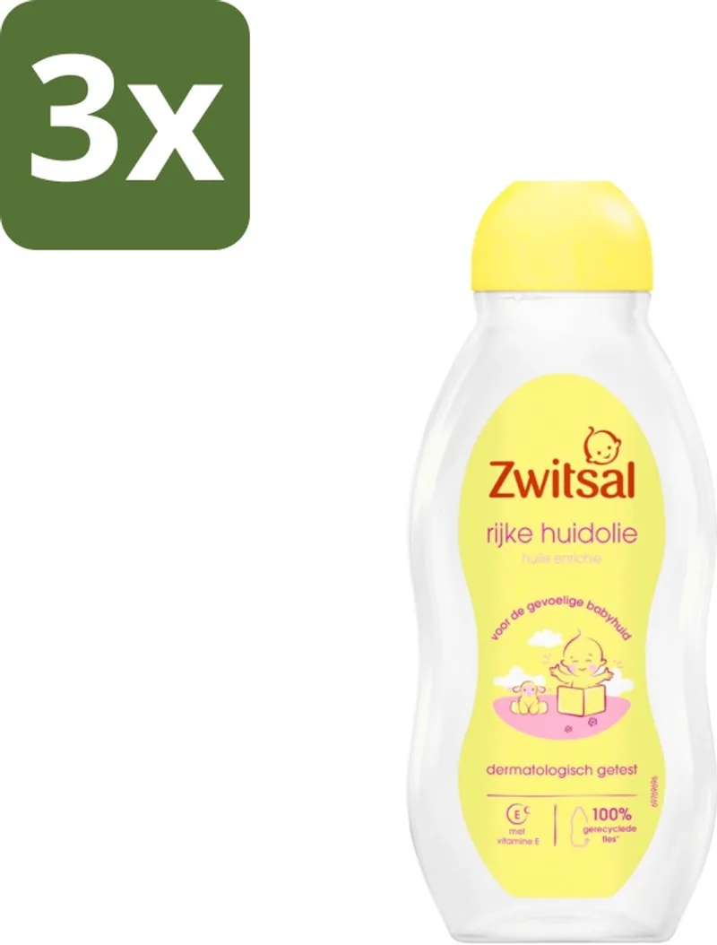 3 x Zwitsal - Babyverzorging - Rijke Huidolie Avocado - Voor de Gevoelige Babyhuid - 200 ml - Babyolie - Gevoelige Huid - Avocadoolie - Babyhuid Verzorging - Babymassage de Zwitsal – photo produit