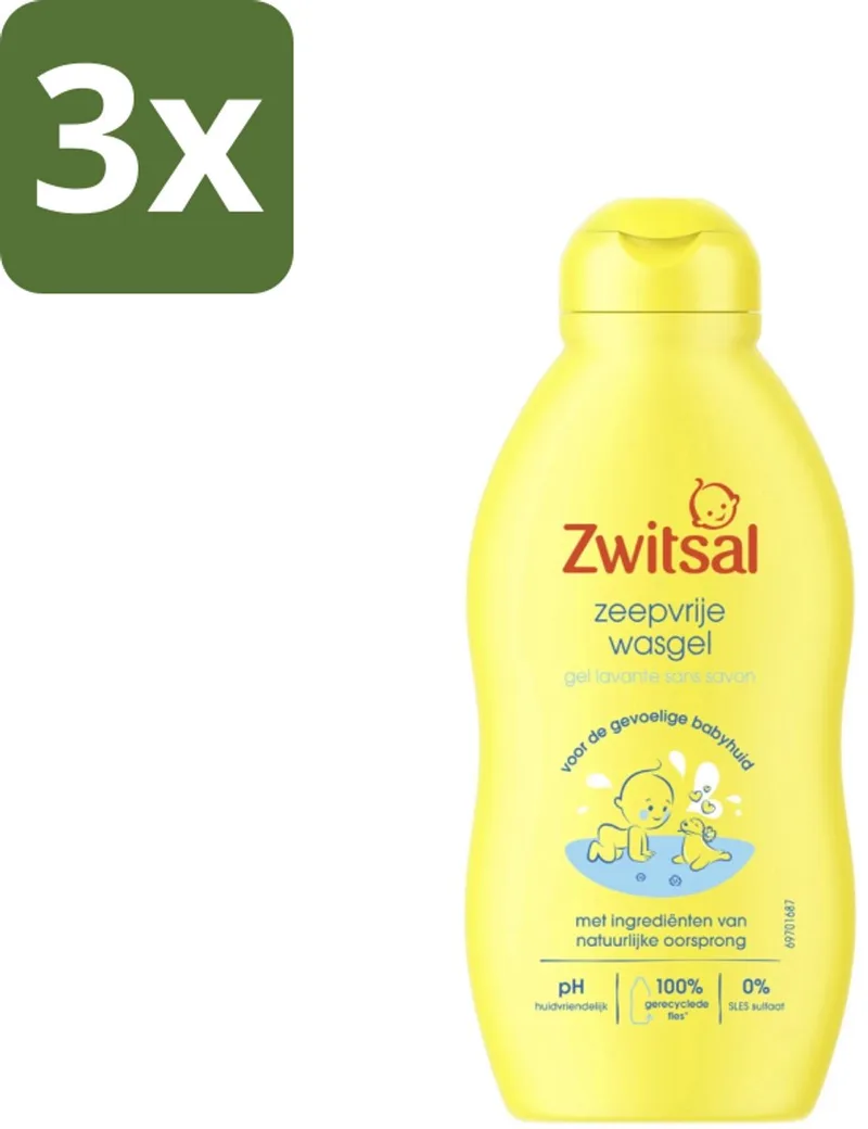 3 x Zwitsal - Babyverzorging - Zeepvrije Wasgel - Voor de Gevoelige Babyhuid - 200 ml - Babyhuid Verzorging - Zeepvrije Wasgel - Baby Wasgel - Gevoelige Huid - Anti-prik Wasgel van Zwitsal – productfoto