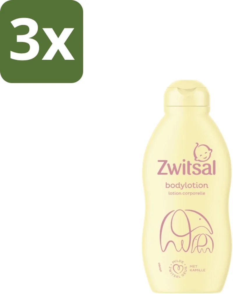 3 x Zwitsal – Bodylotion – Verzorgend – 200 ml - Baby Bodylotion - Zwitsal Bodylotion - Babyhuid Verzorging - Kamille Bodylotion - Gevoelige Huid van Zwitsal – productfoto
