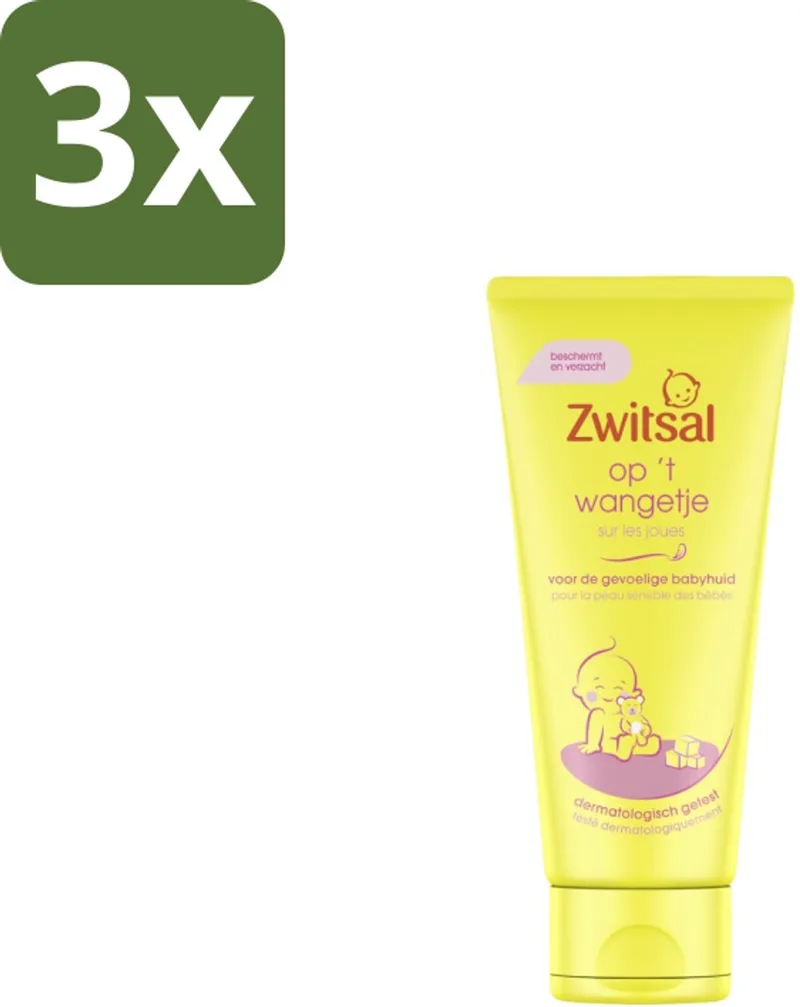 3 x Zwitsal Gezichtscrème Op 't Wangetje 100 ml - Baby Gezichtscreme - Babyhuid Bescherming - Baby Wangen Crème - Babyhuid Verzorging - Kamille Crème van Zwitsal – productfoto
