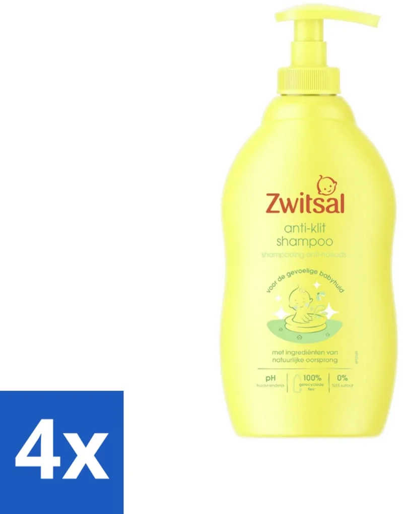 4 x Zwitsal - Anti-Klit Shampoo - Voor Makkelijk Doorkambaar Haar - 400 ml - Baby Shampoo - Anti-klit Shampoo by Zwitsal – product photo