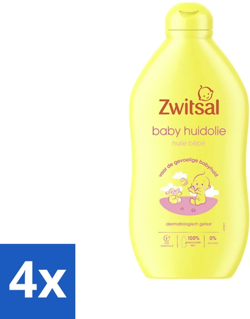 4 x Zwitsal - Baby Huidolie - Verzorgend - Voor de Gevoelige Huid - 400 ml - Baby Huidolie - Gevoelige Huid - Vitamine E - Babymassage - Hydraterende Olie van Zwitsal – productfoto