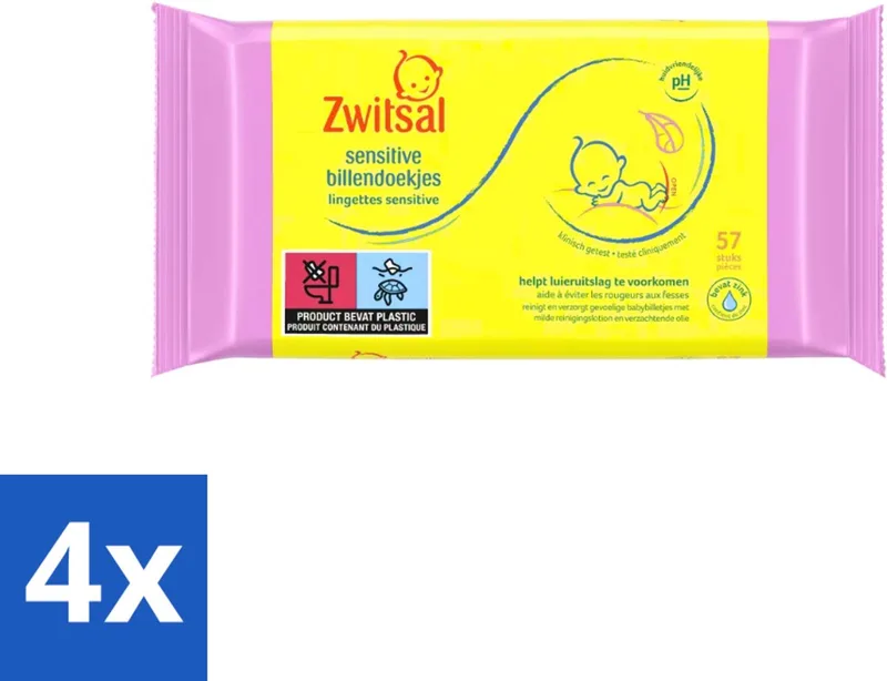 4 x Zwitsal - Babyverzorging - Billendoekjes Sensitive - Voor de Gevoelige Babyhuid - 57 Doekjes - Babybillendoekjes - Billendoekjes Gevoelige Huid - Zwitsal - Babyhuid - Luieruitslag by Zwitsal – product photo