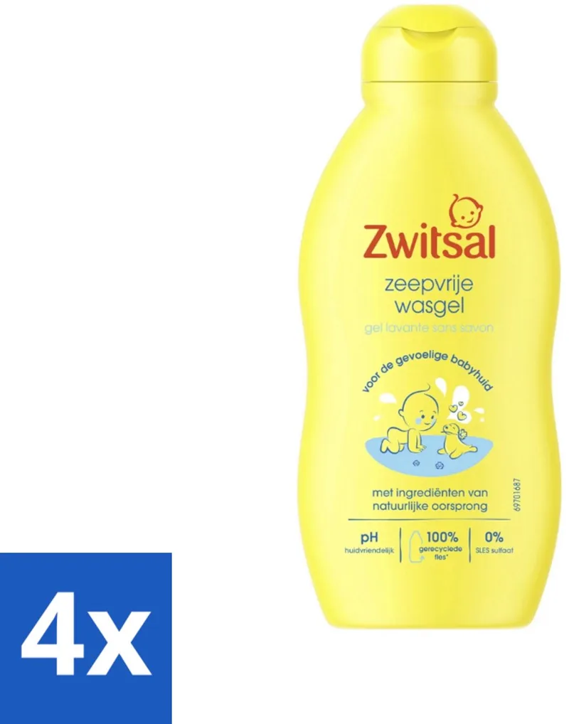4 x Zwitsal - Babyverzorging - Zeepvrije Wasgel - Voor de Gevoelige Babyhuid - 200 ml - Babywasgel - Babyhuid - Gevoelige Babyhuid - Milde Reiniging - SLES-vrij de Zwitsal – photo produit