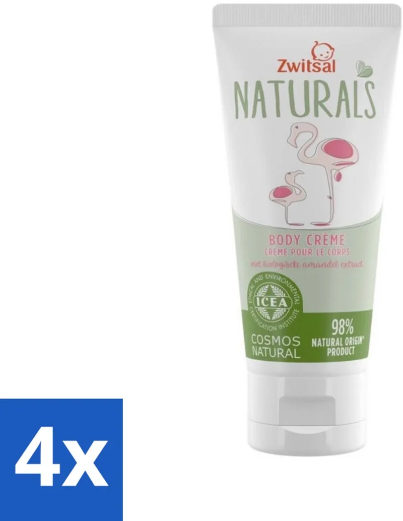 4 x Zwitsal Naturals - Babyverzorging - Body Crème met Amandel Extract - Natuurlijke Ingrediënten - 100 ml - Babycreme - Natuurlijke Babyverzorging - Biologische Babyproducten - Babyhuid - Zachte Babycreme by Zwitsal – product photo