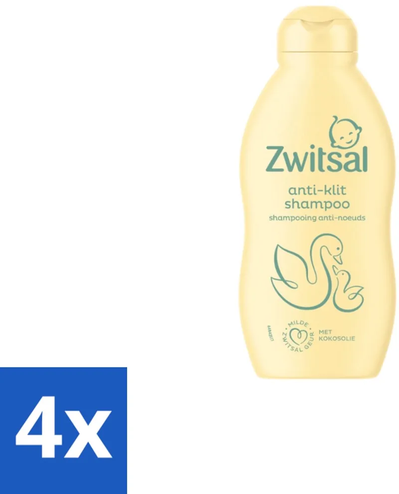 4 x Zwitsal Shampoo Anti-Klit 200 ml - Baby Haar Verzorging - Anti-klit Shampoo fra Zwitsal – produktbillede